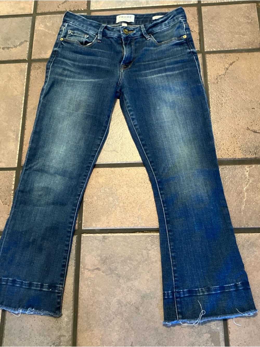 Frame Denim Dark Blue Cropped Flare Jeans